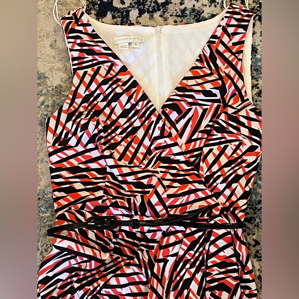 London Times Midi Dress with black belt *Like New* Sz 6 - Picture 2 of 9
